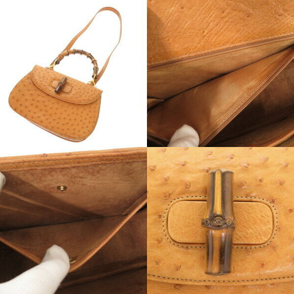 Gucci Bamboo ostrich brown handbag shoulder bag - Picture 8 of 8